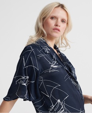 Superdry Edit Revere Blouse Női Ing Sötétkék | VPWZS1502